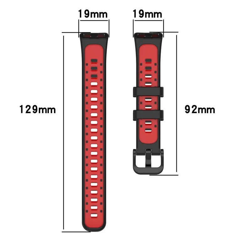 For Huawei Band 10 / Band 10 NFC / Band 9 / Band 9 NFC / Band 8 / Band 8 NFC Silicone Watch Band Replacement Strap - Black+Red