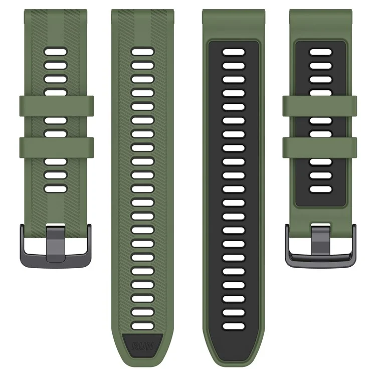For Garmin Forerunner 965 / 955 / 945 / 935 / 745 Silicone Watch Band Twill Texture Dual Color Wrist Strap - Army Green+Black