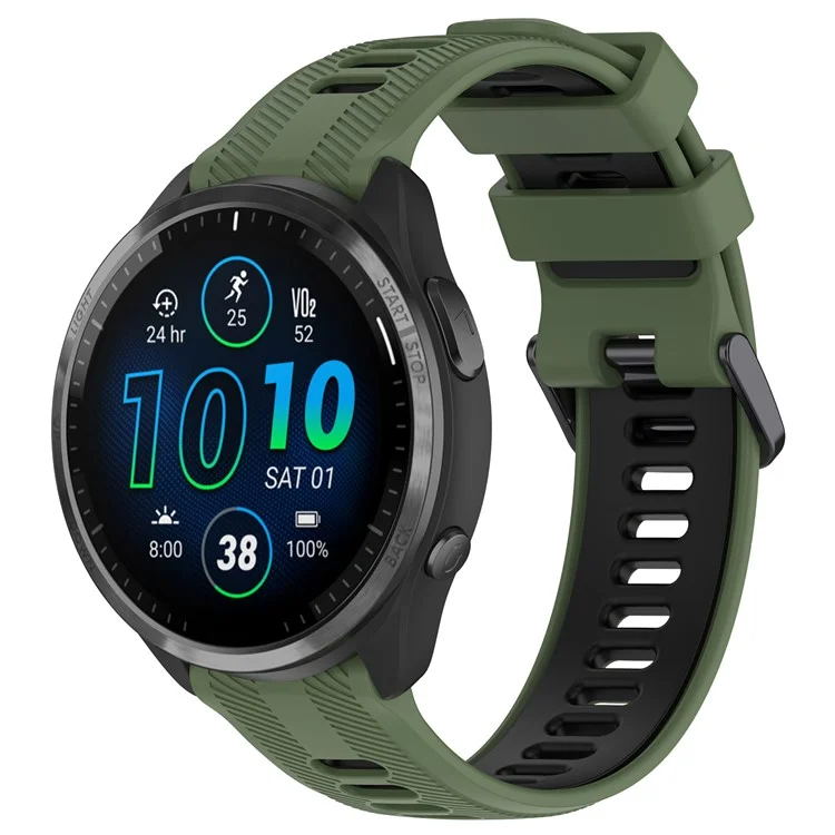 For Garmin Forerunner 965 / 955 / 945 / 935 / 745 Silicone Watch Band Twill Texture Dual Color Wrist Strap - Army Green+Black