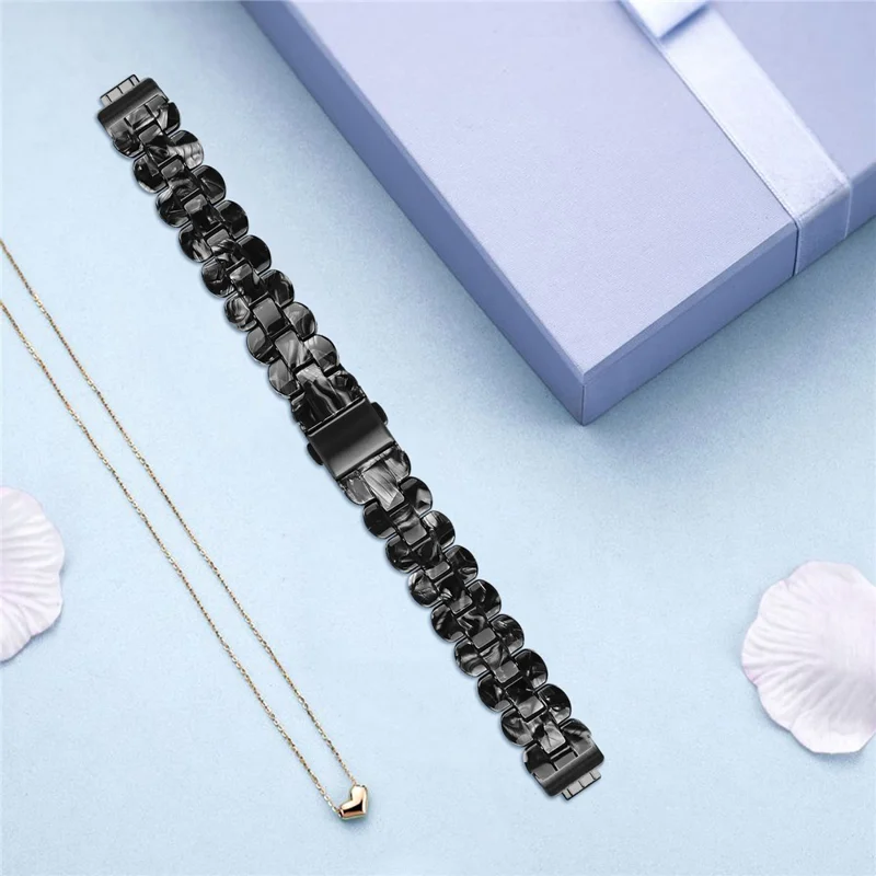 Oval Resin Watch Band for Fitbit Inspire 3 , Stainless Steel Buckle Replacement Strap - Black