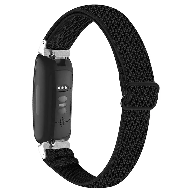 Para Fitbit Inspire 3 Wave Shape Woven Nylon Smart Watch Band Replacement Wrist Strap - Negro