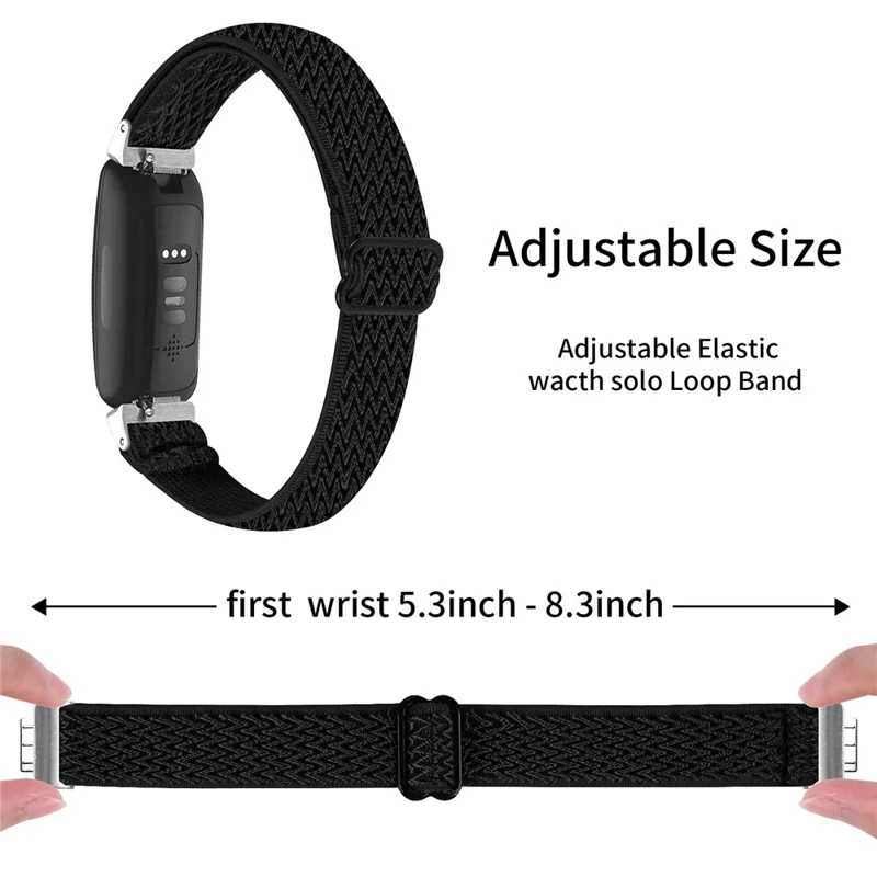 Para Fitbit Inspire 3 Wave Shape Woven Nylon Smart Watch Band Replacement Wrist Strap - Negro