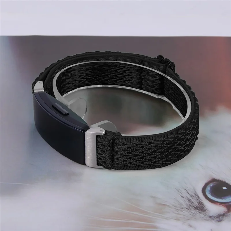 Para Fitbit Inspire 3 Wave Shape Woven Nylon Smart Watch Band Replacement Wrist Strap - Negro