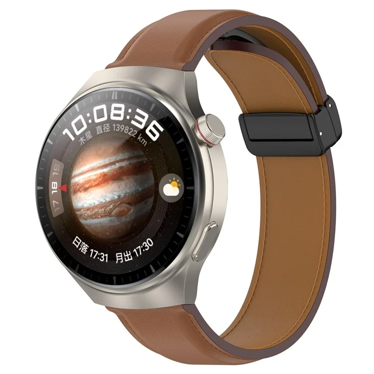 For Huawei Watch Buds / Watch 4 Pro / Watch 3 Pro Genuine Cow Leather Watch Strap 22mm Folding Buckle Wristband - Brown