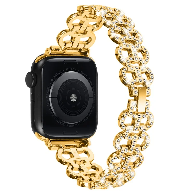 Watch Band for Apple Watch Series 10 46mm / Ultra 2 Ultra 49mm /  Series 9 8 7 45mm / 6 5 4 SE (2023) SE (2022) SE 44mm / 3 2 1 42mm Rhinestone Decor Zinc Alloy Strap - Gold