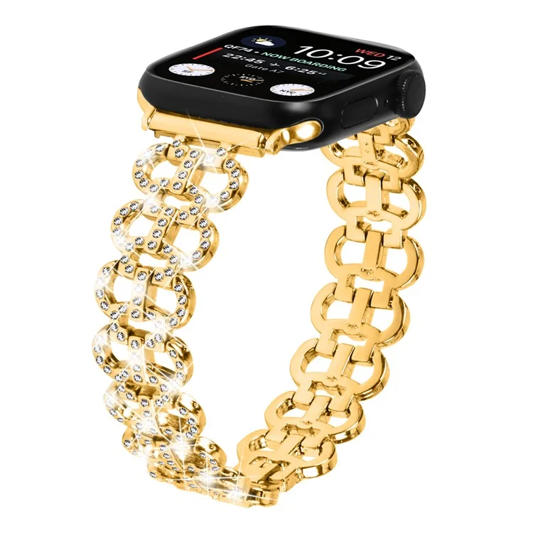 Watch Band for Apple Watch Series 10 46mm / Ultra 2 Ultra 49mm /  Series 9 8 7 45mm / 6 5 4 SE (2023) SE (2022) SE 44mm / 3 2 1 42mm Rhinestone Decor Zinc Alloy Strap - Gold