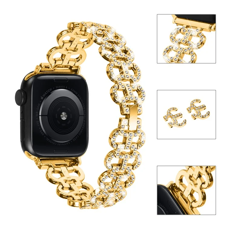 Watch Band for Apple Watch Series 10 46mm / Ultra 2 Ultra 49mm /  Series 9 8 7 45mm / 6 5 4 SE (2023) SE (2022) SE 44mm / 3 2 1 42mm Rhinestone Decor Zinc Alloy Strap - Gold
