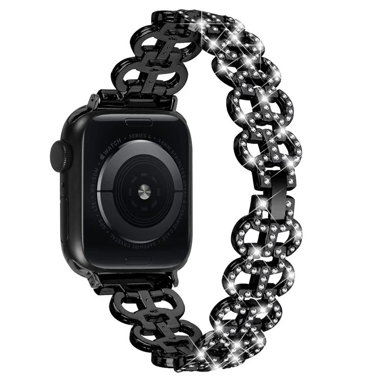 Браслет для часов Apple Watch Series 10 42 мм / 9 8 7 41 мм / SE (2023) SE (2022) SE 6 5 4 40 мм / 3 2 1 38 мм из цинкового сплава с блестками и хрусталем - черный