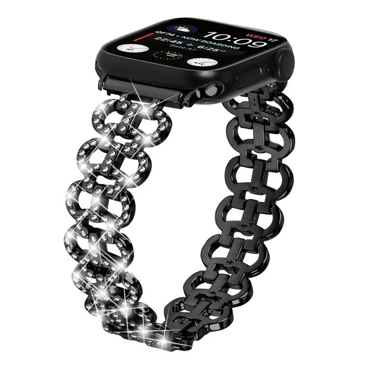 Браслет для часов Apple Watch Series 10 42 мм / 9 8 7 41 мм / SE (2023) SE (2022) SE 6 5 4 40 мм / 3 2 1 38 мм из цинкового сплава с блестками и хрусталем - черный