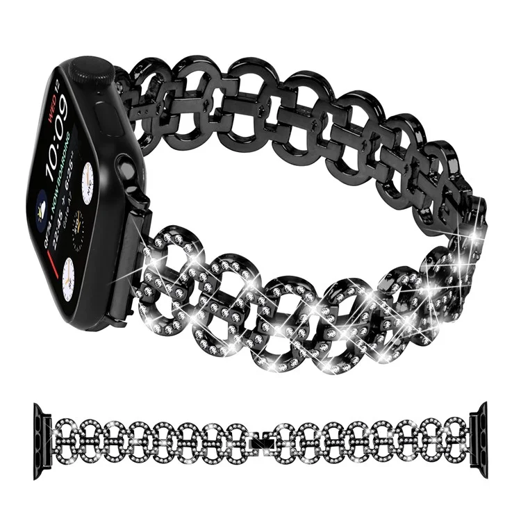 Браслет для часов Apple Watch Series 10 42 мм / 9 8 7 41 мм / SE (2023) SE (2022) SE 6 5 4 40 мм / 3 2 1 38 мм из цинкового сплава с блестками и хрусталем - черный