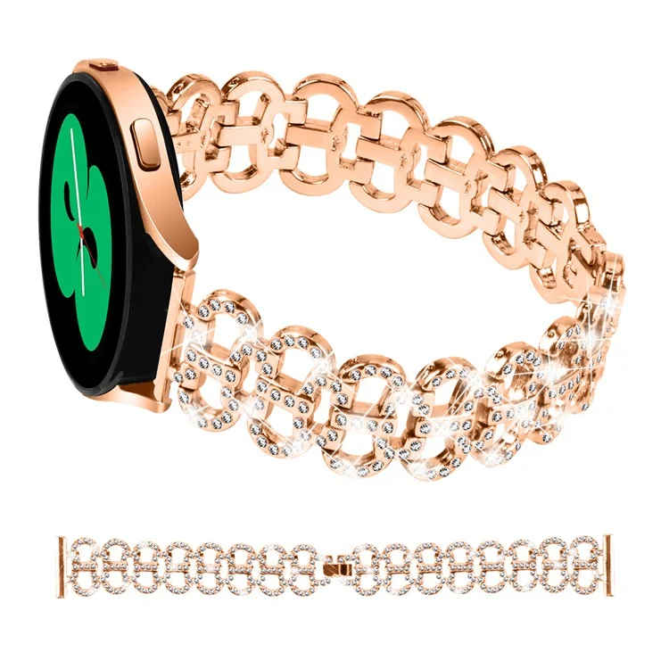 Bracelet en alliage de zinc pour Samsung Galaxy Watch4 40mm 44mm / Watch4 Classic 42mm 46mm / Watch 5 40mm 44mm Décoré de strass 20mm - Or rose