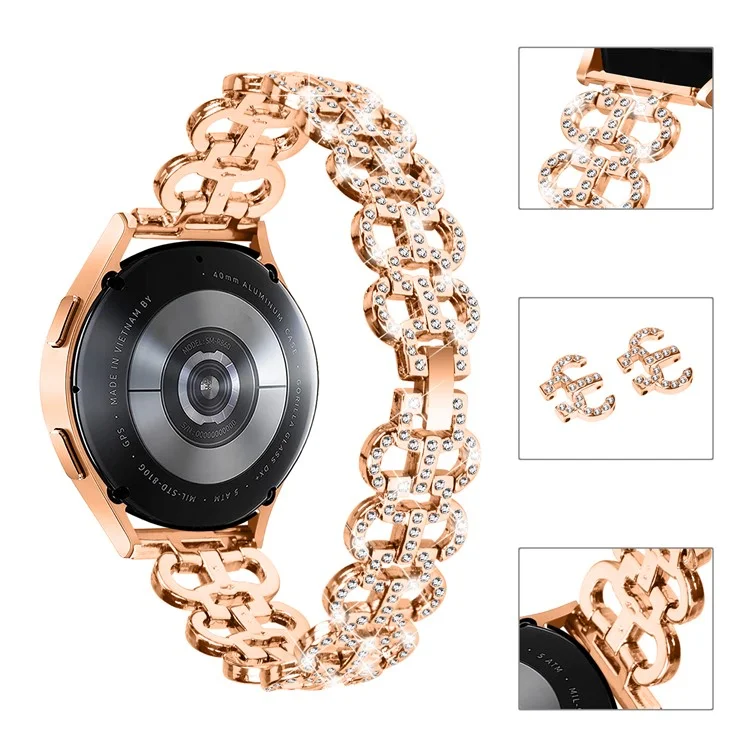Bracelet en alliage de zinc pour Samsung Galaxy Watch4 40mm 44mm / Watch4 Classic 42mm 46mm / Watch 5 40mm 44mm Décoré de strass 20mm - Or rose