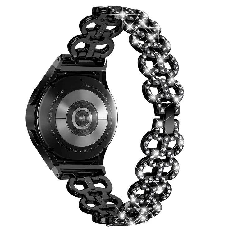 Für Samsung Galaxy Watch4 40 / 44mm / Watch4 Classic 42 / 46mm / Watch 5 40 / 44mm Metall-Uhrenarmband mit Rhinestones - Schwarz