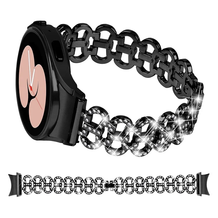Für Samsung Galaxy Watch4 40 / 44mm / Watch4 Classic 42 / 46mm / Watch 5 40 / 44mm Metall-Uhrenarmband mit Rhinestones - Schwarz