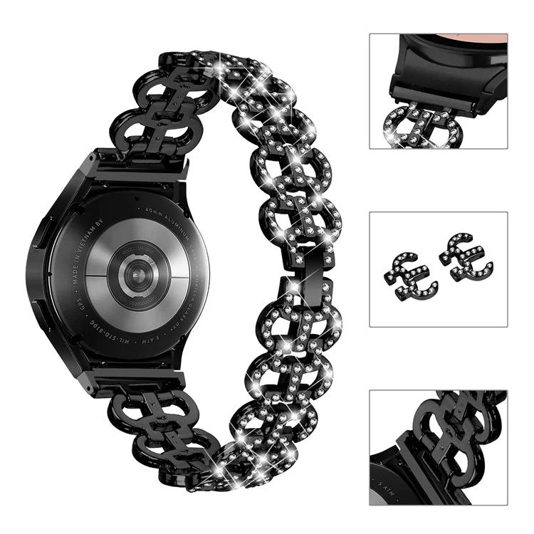Für Samsung Galaxy Watch4 40 / 44mm / Watch4 Classic 42 / 46mm / Watch 5 40 / 44mm Metall-Uhrenarmband mit Rhinestones - Schwarz
