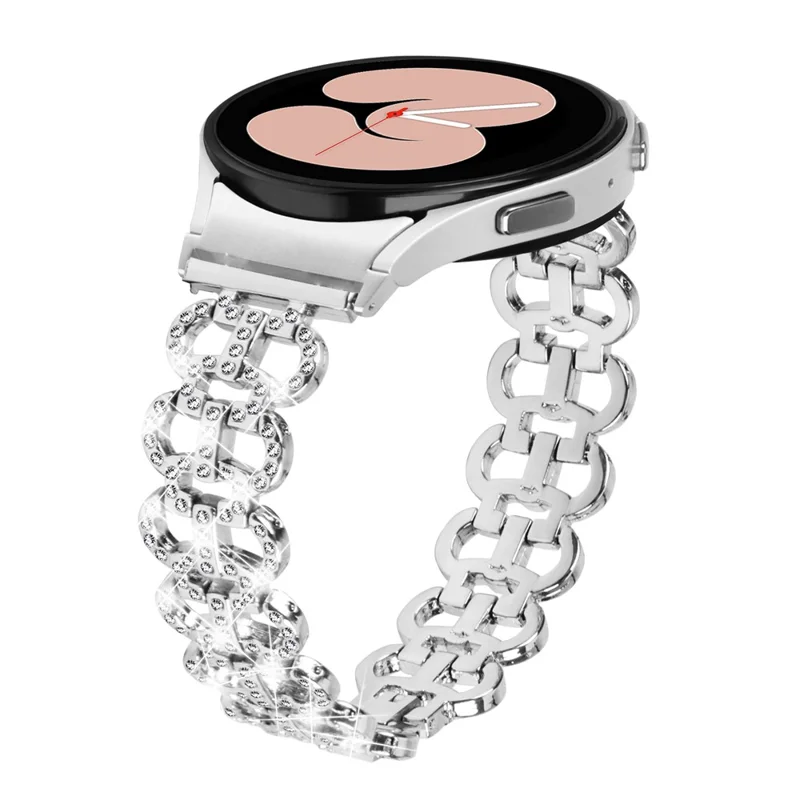 Für Samsung Galaxy Watch4 40 / 44mm / Watch4 Classic 42 / 46mm / Watch 5 40 / 44mm Metallarmband mit Strass-Armband mit Anschluss - Silber