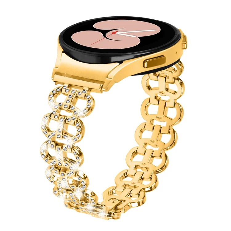 Для Samsung Galaxy Watch6 40 / 44мм Rhinestone Metal Watch Strap Hollow Breathable Watchband with Connector - Gold