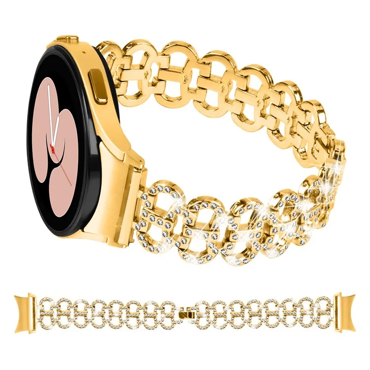 Для Samsung Galaxy Watch6 40 / 44мм Rhinestone Metal Watch Strap Hollow Breathable Watchband with Connector - Gold