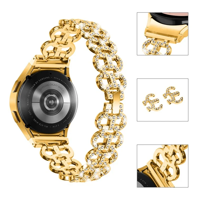 Для Samsung Galaxy Watch6 40 / 44мм Rhinestone Metal Watch Strap Hollow Breathable Watchband with Connector - Gold