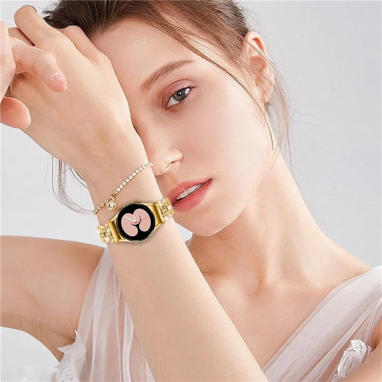 Для Samsung Galaxy Watch6 40 / 44мм Rhinestone Metal Watch Strap Hollow Breathable Watchband with Connector - Gold