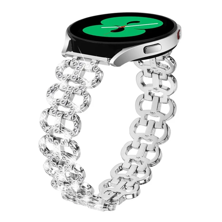 For Samsung Galaxy Watch6 40 / 44mm / Watch6 Classic 43mm / 47mm Metal Watch Strap 20mm Light Luxury Watchband with Rhinestone - Silver