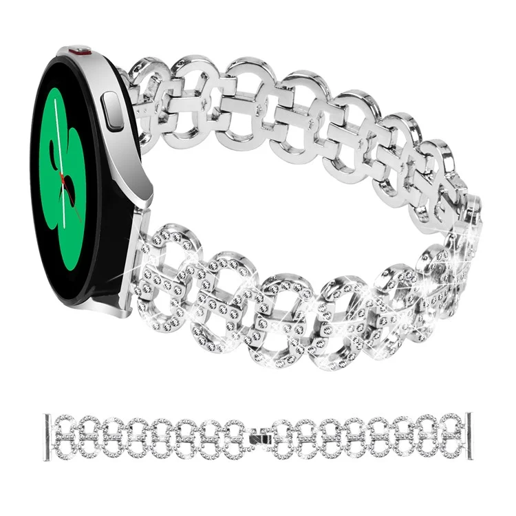 For Samsung Galaxy Watch6 40 / 44mm / Watch6 Classic 43mm / 47mm Metal Watch Strap 20mm Light Luxury Watchband with Rhinestone - Silver