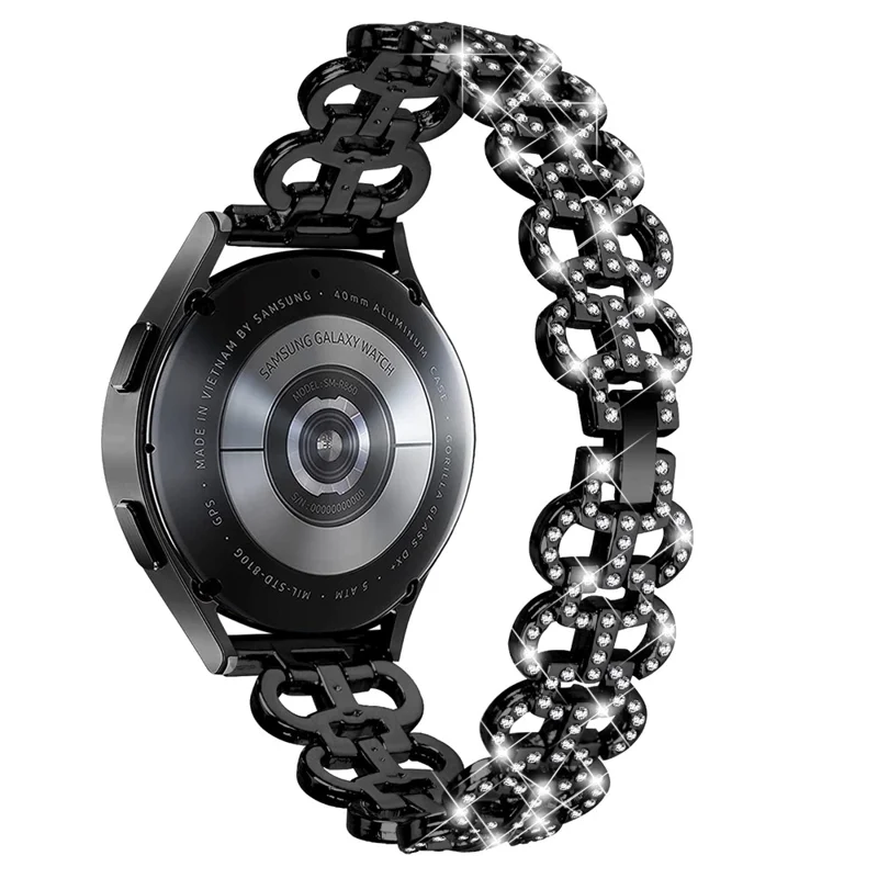 For Samsung Galaxy Watch6 40 / 44mm / Watch6 Classic 43mm / 47mm Metal Watch Strap 20mm Light Luxury Watchband with Rhinestone - Black