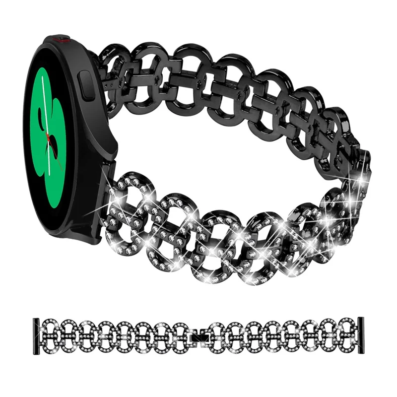 For Samsung Galaxy Watch6 40 / 44mm / Watch6 Classic 43mm / 47mm Metal Watch Strap 20mm Light Luxury Watchband with Rhinestone - Black