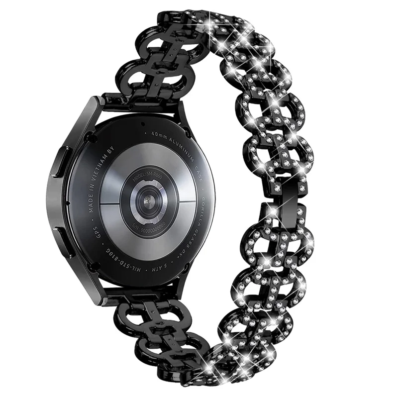 For Samsung Galaxy Watch Active / Active2 44 / 40mm Metal Watch Band 20mm Light Luxury Rhinestone Watch Strap - Black