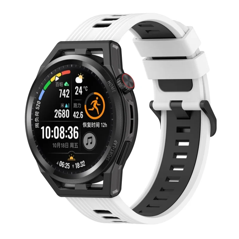 Opaska do zegarka Huawei Watch GT 42 mm 46 mm / Samsung Galaxy Watch 46 mm / Garmin Forerunner 265, silikonowa opaska z nadrukiem w paski – biało-czarna