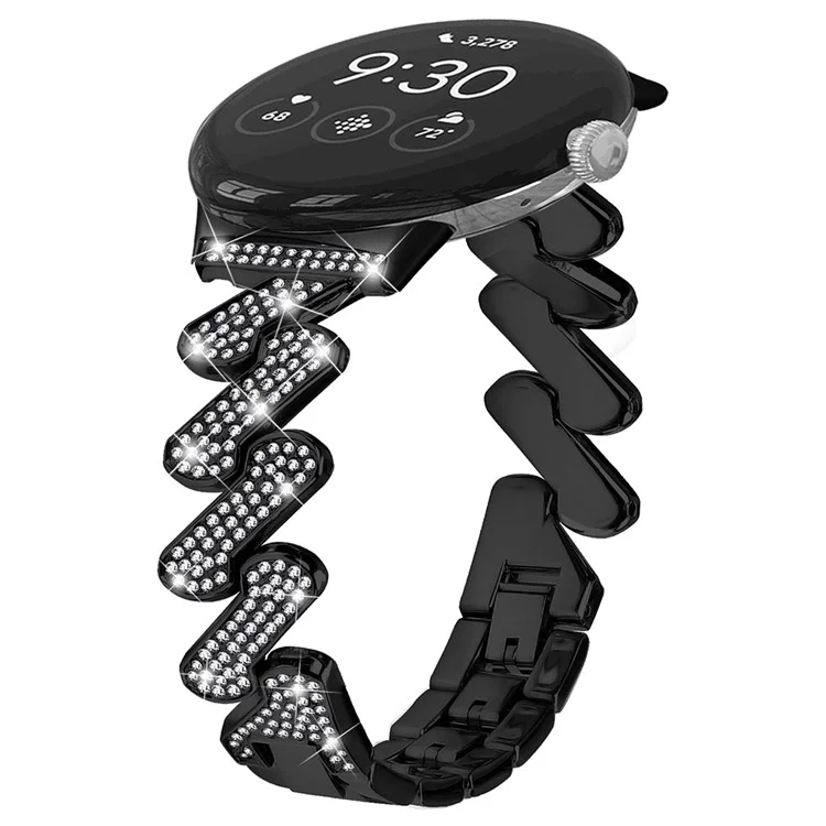 Pour Google Pixel Watch 3 41 mm / Watch 2 / Pixel Watch Zinc Alliage Montre Bande Luxury Rhinestone Décoré Bracelet de Montre - Noir