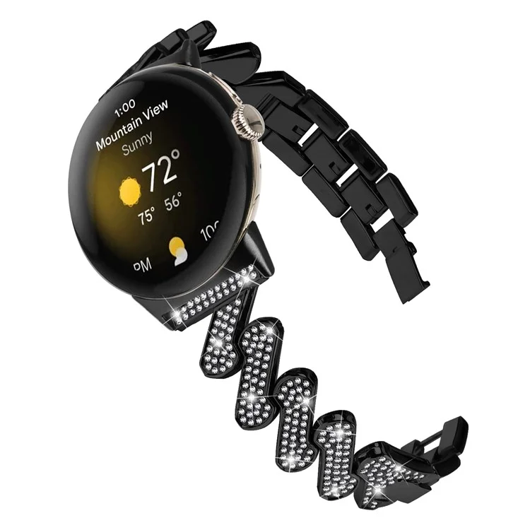 Pour Google Pixel Watch 3 41 mm / Watch 2 / Pixel Watch Zinc Alliage Montre Bande Luxury Rhinestone Décoré Bracelet de Montre - Noir
