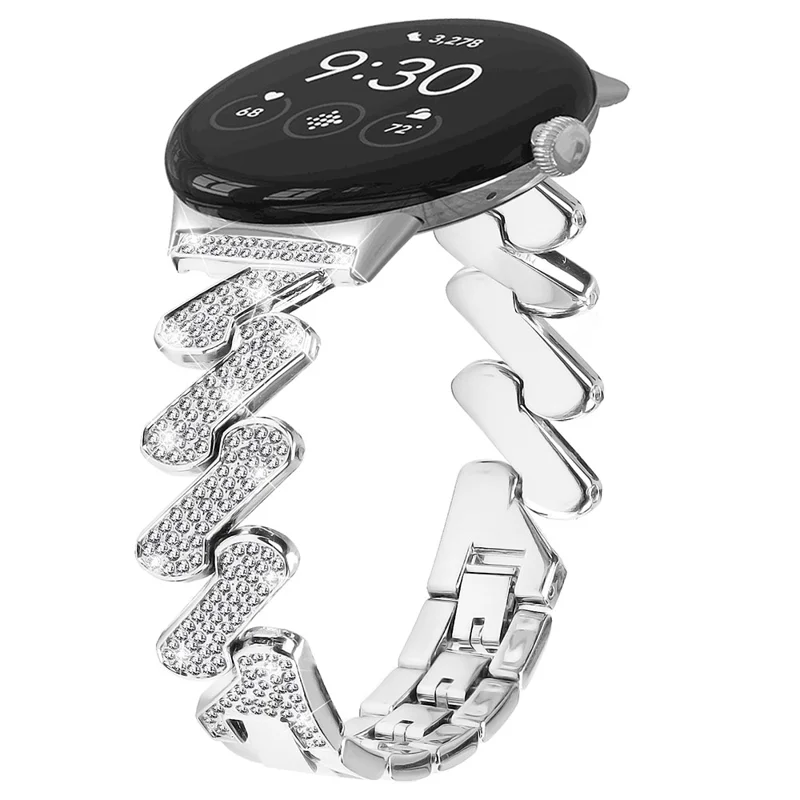 For Google Pixel Watch 3 41mm / Watch 2 / Pixel Watch Zinc Alloy Watch Band Light Luxury Rhinestone Decorated Watch Strap - Silver