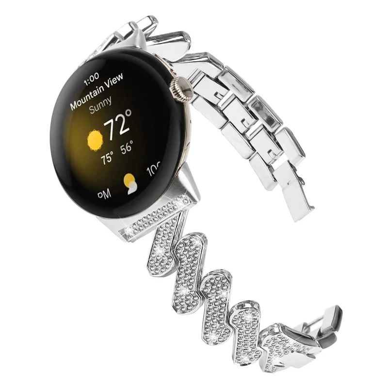 For Google Pixel Watch 3 41mm / Watch 2 / Pixel Watch Zinc Alloy Watch Band Light Luxury Rhinestone Decorated Watch Strap - Silver