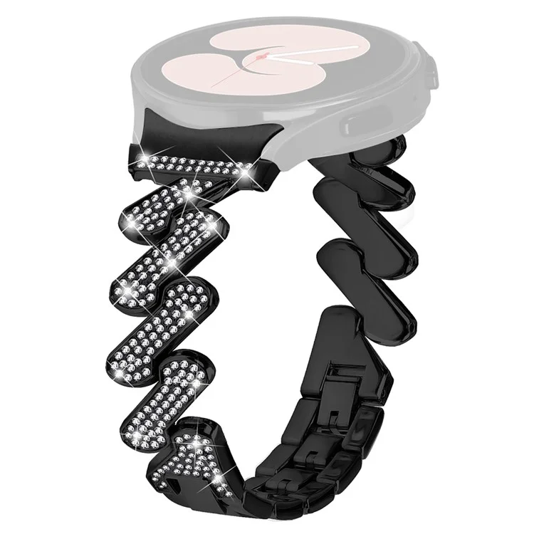 Für Samsung Galaxy Watch4 40 / 44mm / Watch 5 40 / 44mm / Watch4 Classic 42 / 46mm Metallrhinestone-Armband mit Anschluss - Schwarz