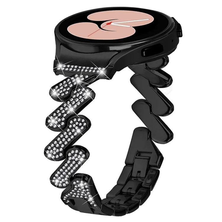 Für Samsung Galaxy Watch4 40 / 44mm / Watch 5 40 / 44mm / Watch4 Classic 42 / 46mm Metallrhinestone-Armband mit Anschluss - Schwarz