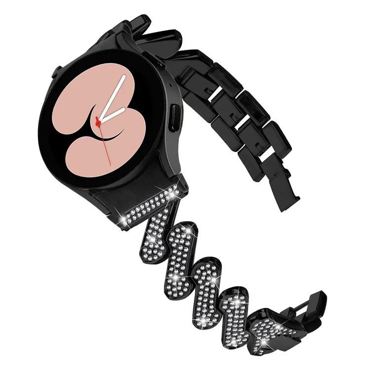 Für Samsung Galaxy Watch4 40 / 44mm / Watch 5 40 / 44mm / Watch4 Classic 42 / 46mm Metallrhinestone-Armband mit Anschluss - Schwarz