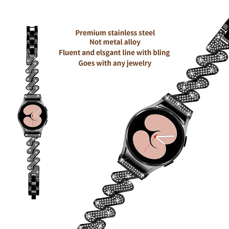 Für Samsung Galaxy Watch4 40 / 44mm / Watch 5 40 / 44mm / Watch4 Classic 42 / 46mm Metallrhinestone-Armband mit Anschluss - Schwarz