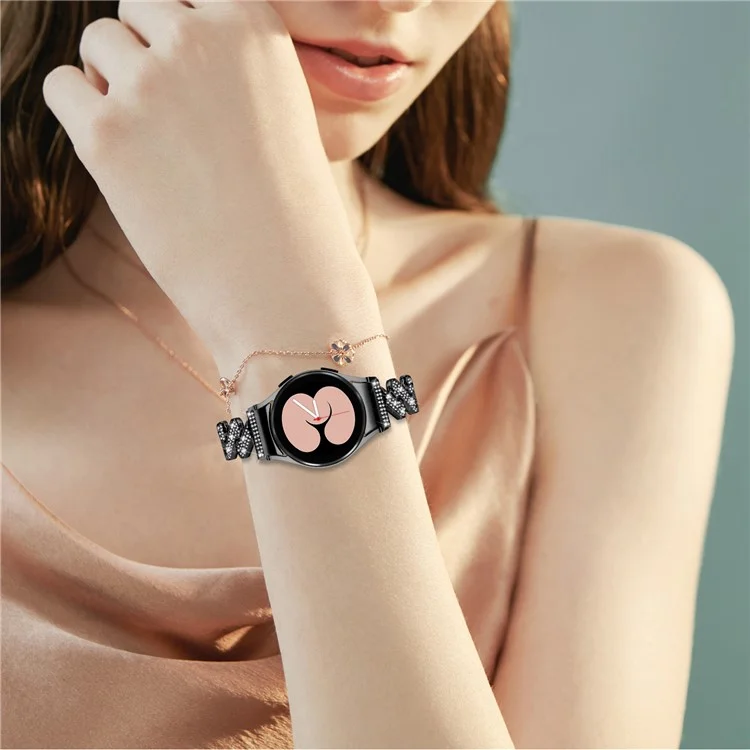 Für Samsung Galaxy Watch4 40 / 44mm / Watch 5 40 / 44mm / Watch4 Classic 42 / 46mm Metallrhinestone-Armband mit Anschluss - Schwarz