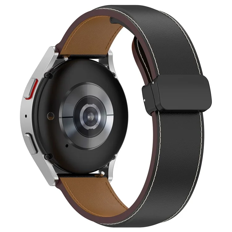 Watch Strap for Samsung Galaxy Watch3 45mm / Watch 46mm / Huawei Watch 4 , 22mm Genuine Cow Leather Band with Folding Buckle - Black