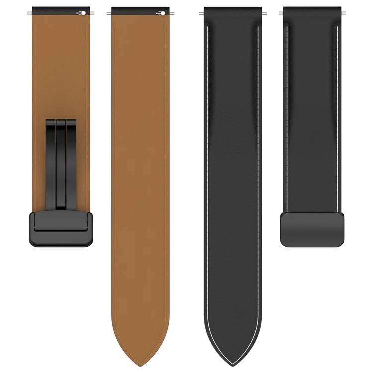Watch Strap for Samsung Galaxy Watch3 45mm / Watch 46mm / Huawei Watch 4 , 22mm Genuine Cow Leather Band with Folding Buckle - Black
