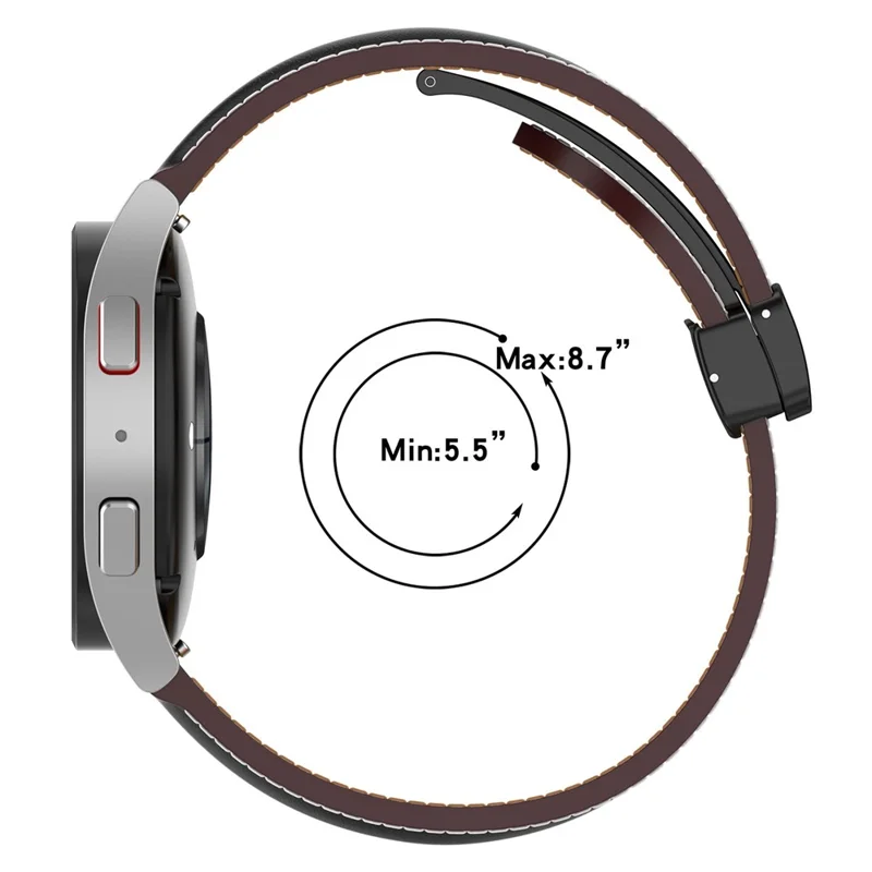 20mm Watch Band for Samsung Galaxy Watch6 40mm 44mm / Watch6 Classic 43mm 47mm , Genuine Cow Leather Folding Buckle Strap - Black