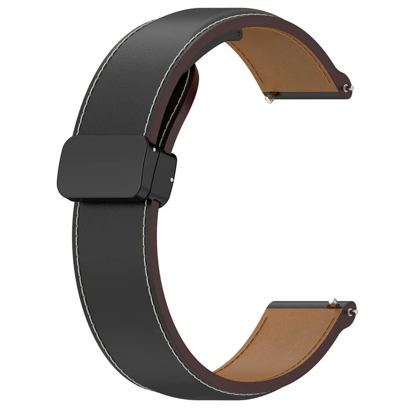 20mm Watch Band for Samsung Galaxy Watch6 40mm 44mm / Watch6 Classic 43mm 47mm , Genuine Cow Leather Folding Buckle Strap - Black