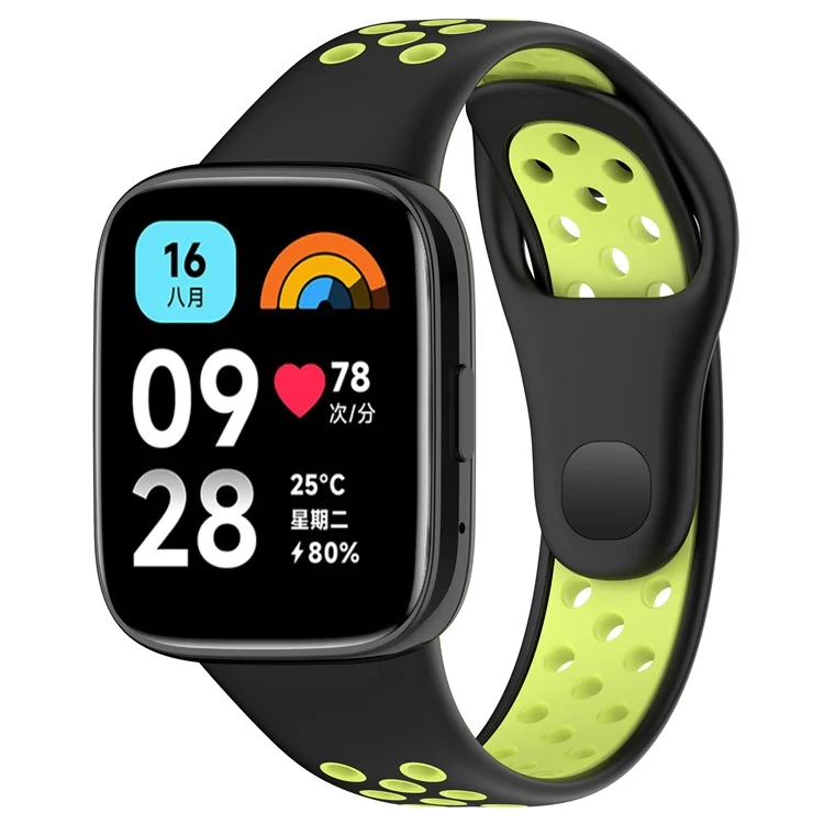 Pour Xiaomi Redmi Watch 3 Lite / Watch 3 Active Bicolor Watch Bands Silicone Quick Release Replacement Watch Strap - Noir+Lime