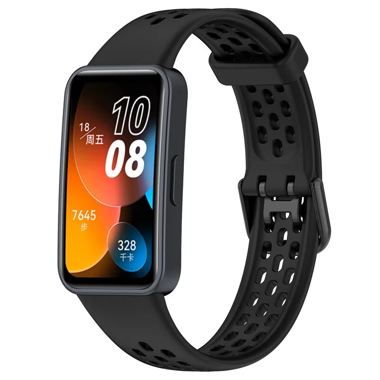 For Huawei Band 8 / Band 8 NFC / Band 9 / Band 9 NFC Breathable Silicone Smart Watch Strap Comfortable Wearing Wrist Band - Black