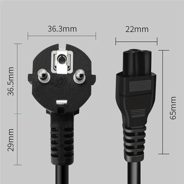 1.2m 3*0.75 SQMM Pure Copper EU Plug 3-Pin Tail Charger Plug Computer Laptop Power Adapter Cable (VDE Certified)