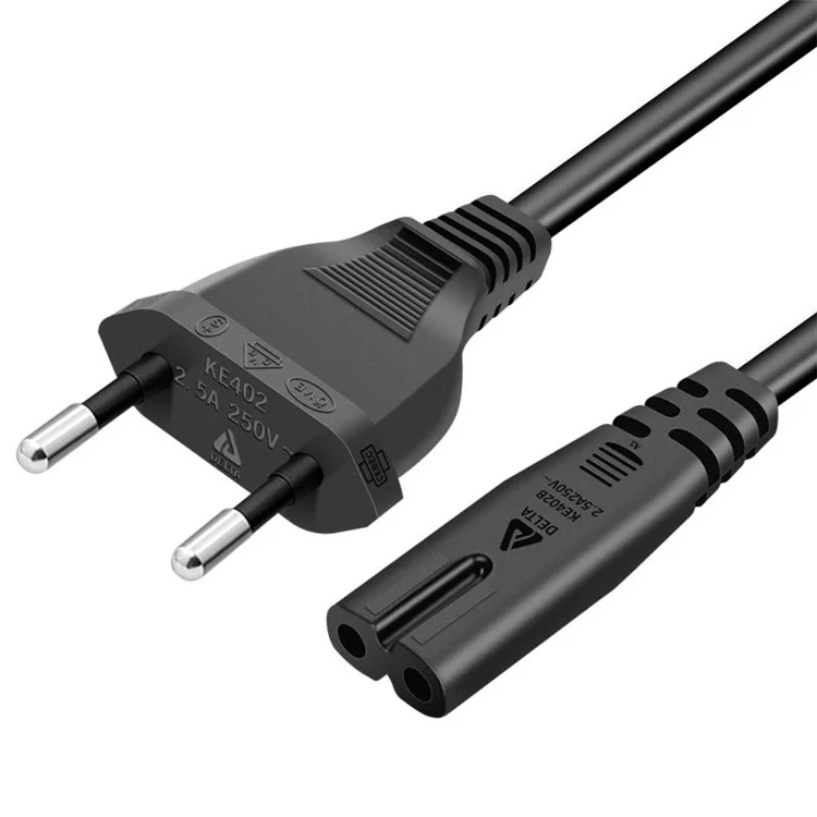 1m 2*0.75 SQMM 2 Prong 2-Pin Tail EU Plug Copper Power Socket Adapter Cable (VDE Certified)