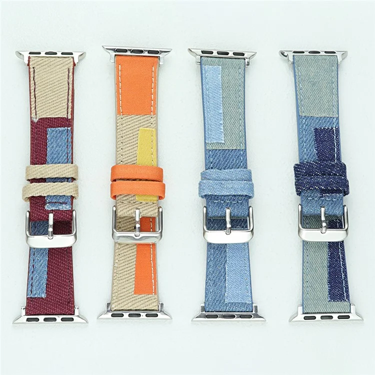 Watch Strap for Apple Watch Series 10 42mm / 9 8 7 41mm / SE (2023) SE (2022) SE 6 5 4 40mm / 3 2 1 38mm Jeans Style Watch Strap Canvas Watchband - Baby Blue