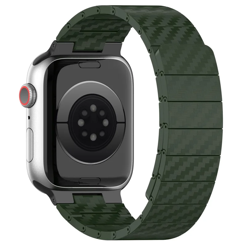 Watch Band for Apple Watch Series 11 10 42mm / 9 8 7 41mm / SE3 SE2 SE 6 5 4 40mm / 3 2 1 38mm , AW Carbon Fiber Texture Hard PC Magnetic Strap - Green