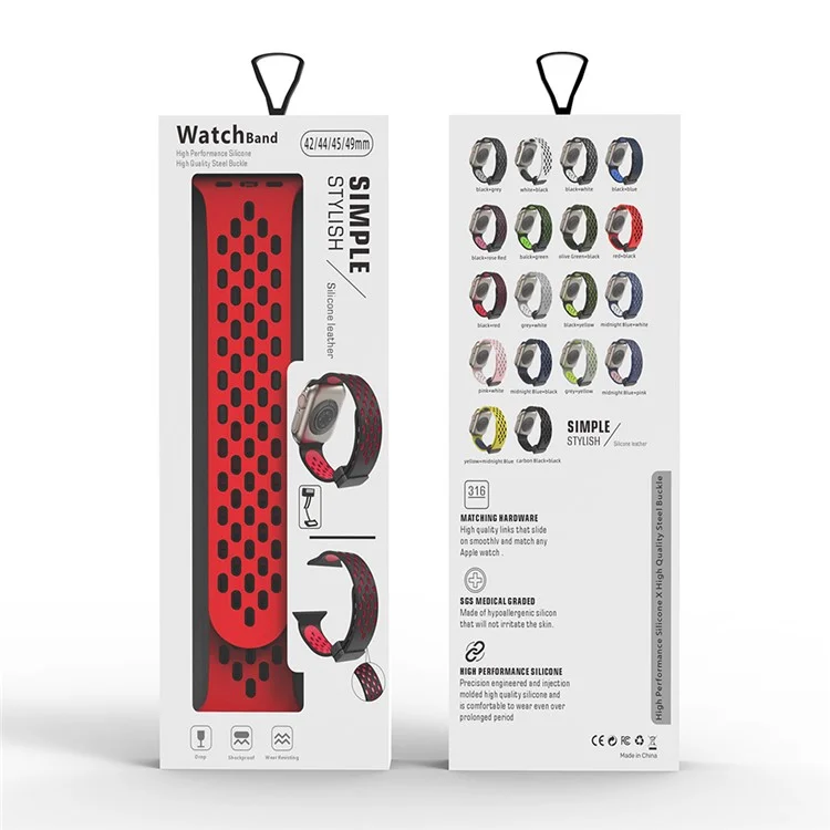 Watch Band for Apple Watch Series 10 46mm / Ultra 2 Ultra 49mm /  Series 9 8 7 45mm / 6 5 4 SE (2023) SE (2022) SE 44mm / 3 2 1 42mm , Dual-Color Silicone Magnetic Strap - Black+Red